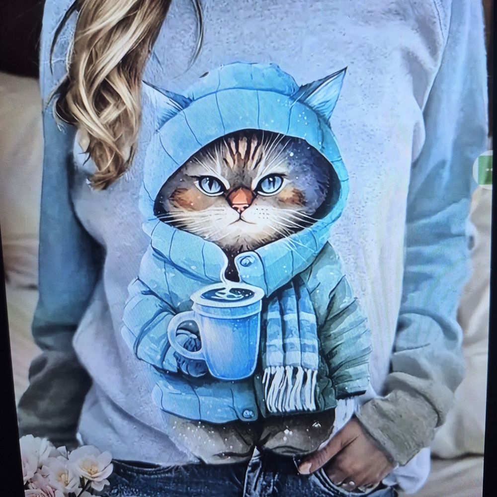 Cute Cat sweater with Blue Accents